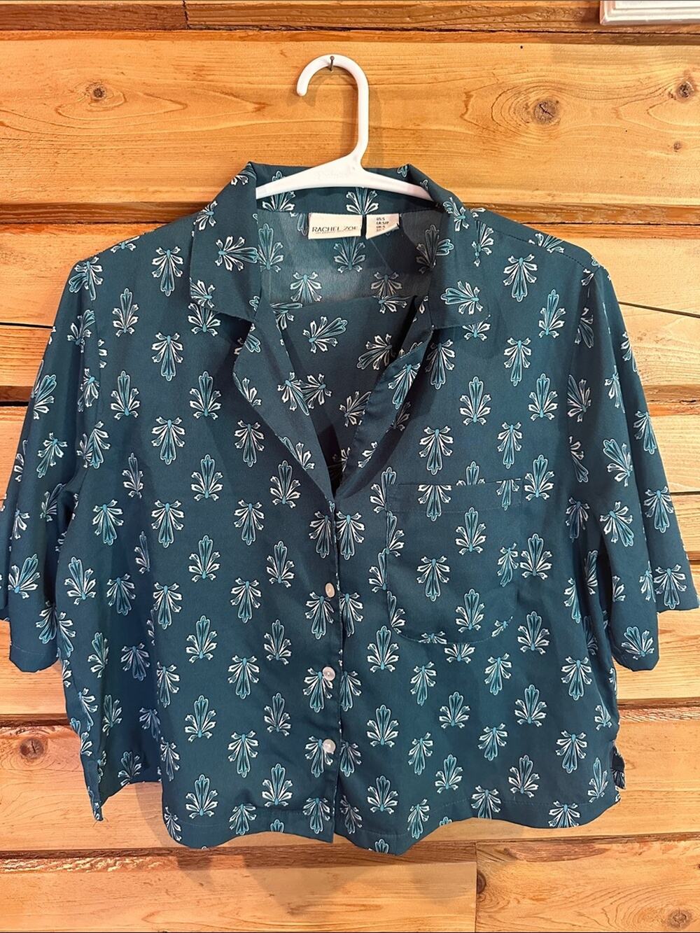 Rachel Zoe Teal Floral-Print Button Front Pajama SET
